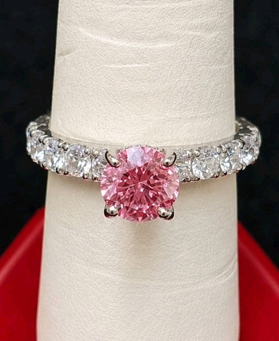 1.93 CT Lab Grown Pink Diamond Halo Ring VVS2 14K White Gold Size 6.5