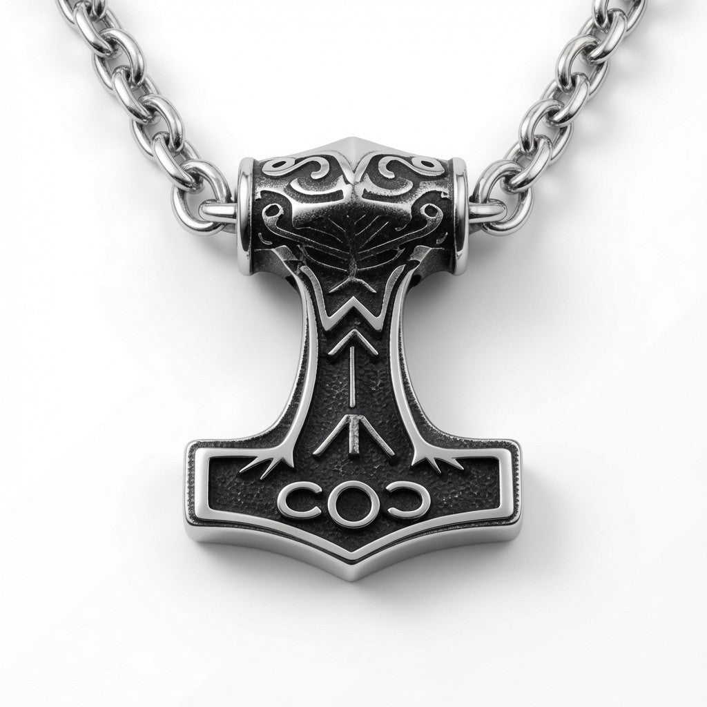 Sterling Silver 5.6 mm, 24in. French Cable Chain with Thors Hammer Pendant
