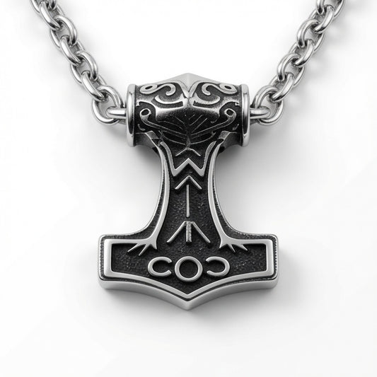 Sterling Silver 5.6 mm, 24in. French Cable Chain with Thors Hammer Pendant