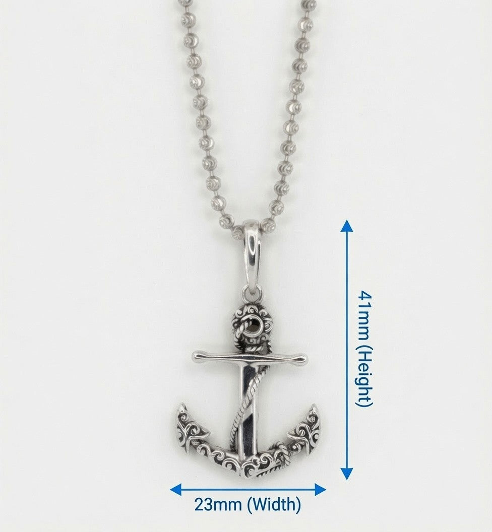 Sterling Silver Detailed Oxidized Anchor Pendant