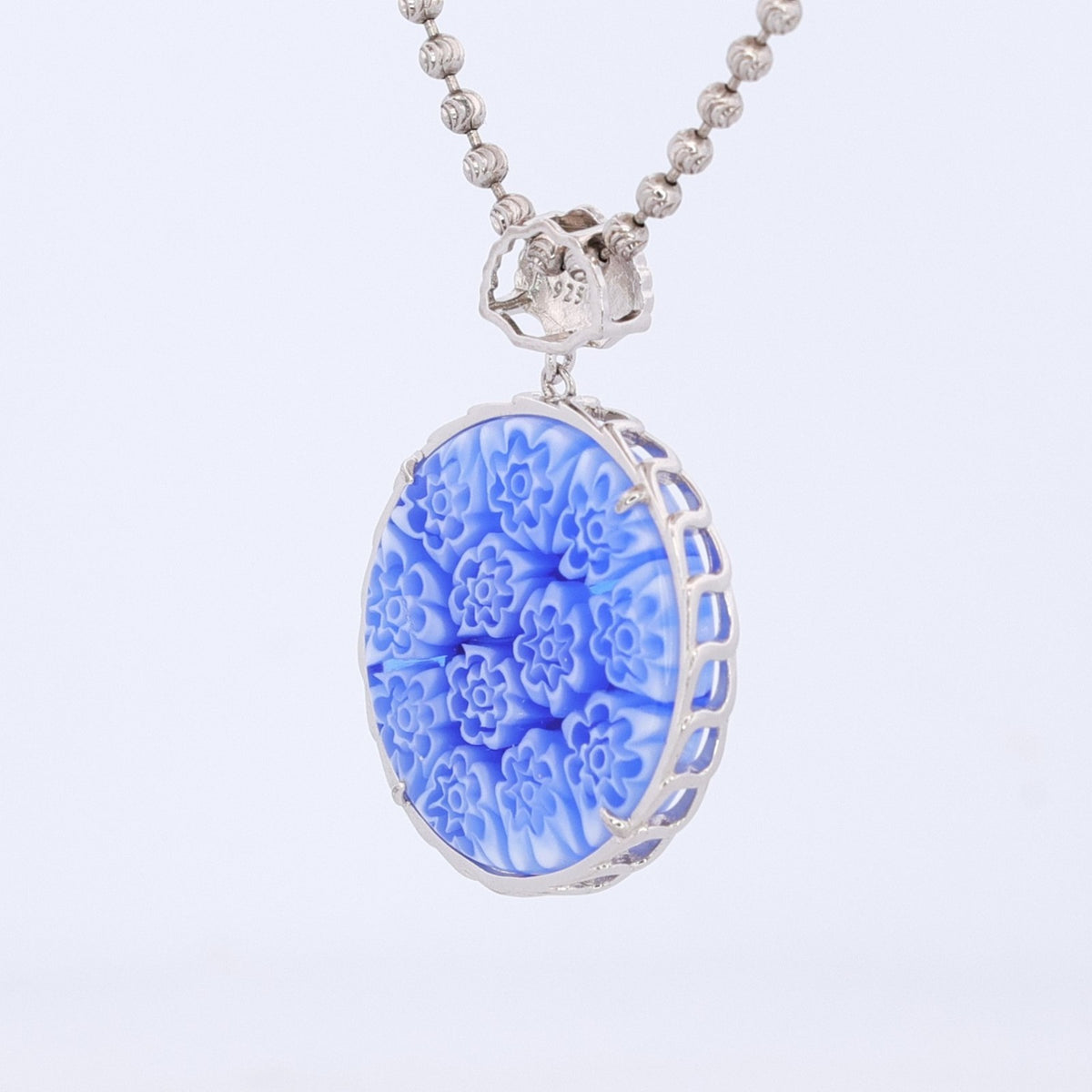 Sterling Silver Murano Blue Glass Turtle Necklace