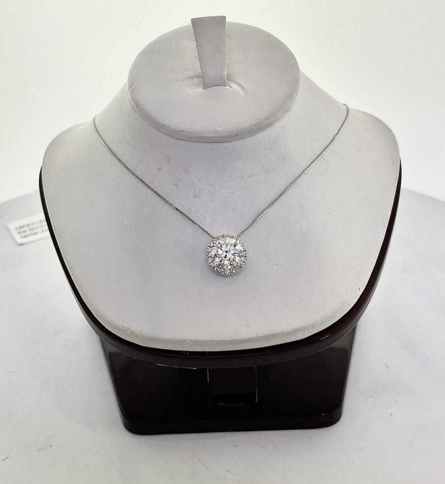 14k White Gold Halo Solitaire Pendant With Chain Lab Grown Diamonds 1.64 Carats
