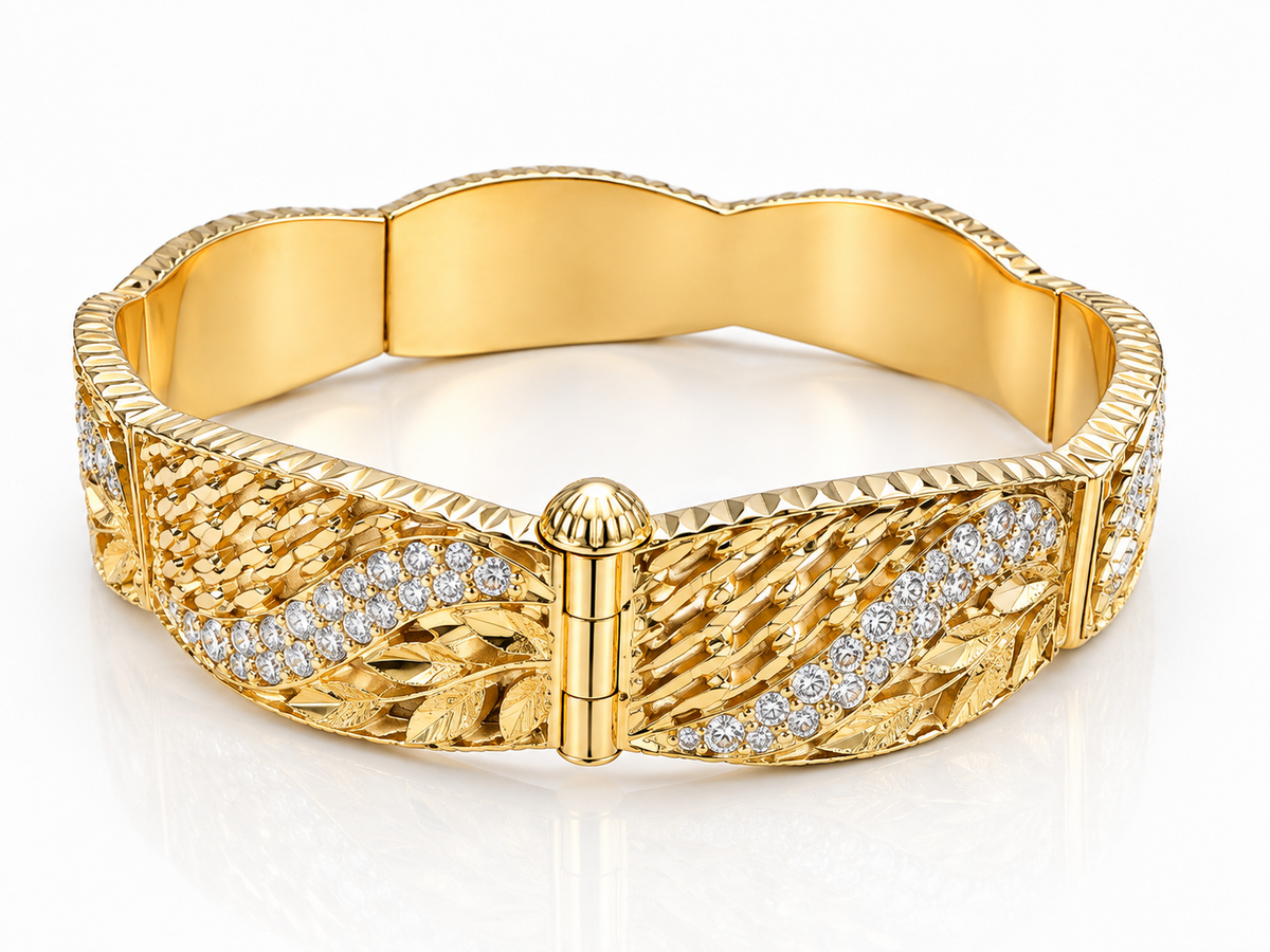 22k Yellow Gold Natural Diamond Bangle Bracelet 1.76 CTW 119 Diamonds