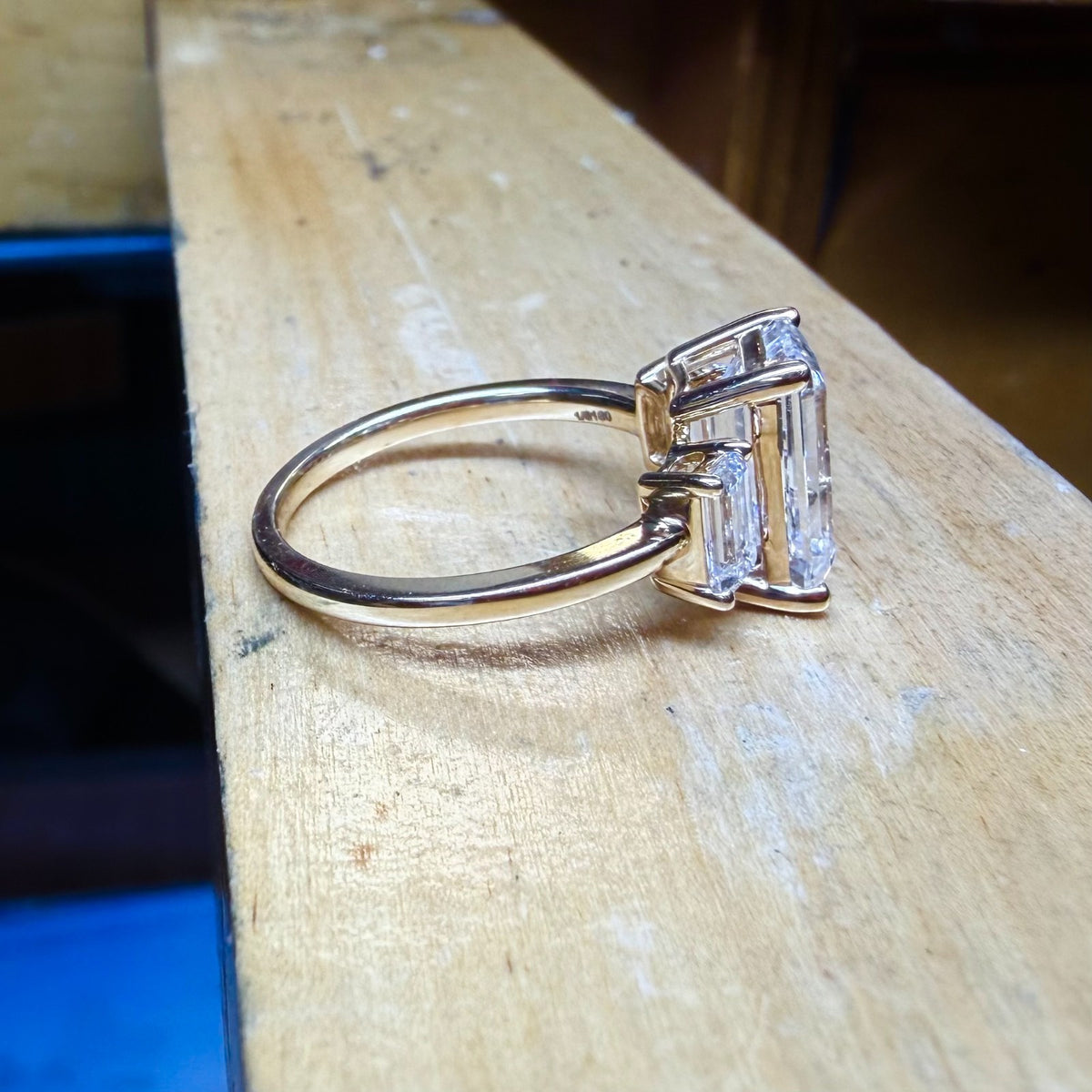 3.50 Carat E VS1 Emerald Cut Lab created Diamond Ring 14K 4.35CTW Three stone