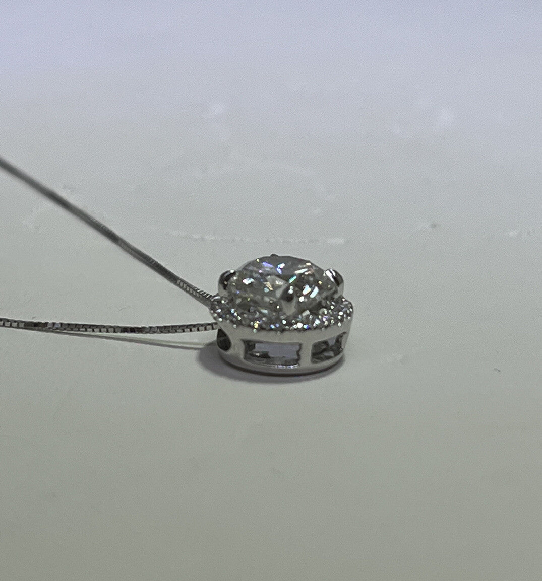 14k White Gold Halo Solitaire Pendant With Chain Lab Grown Diamonds 1.64 Carats