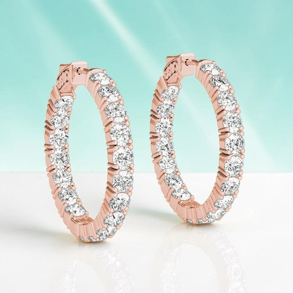 5.40 Ct Lab Grown Diamond Hoop Earrings 14K Gold 30mm 36 Stone VS1 D-F 