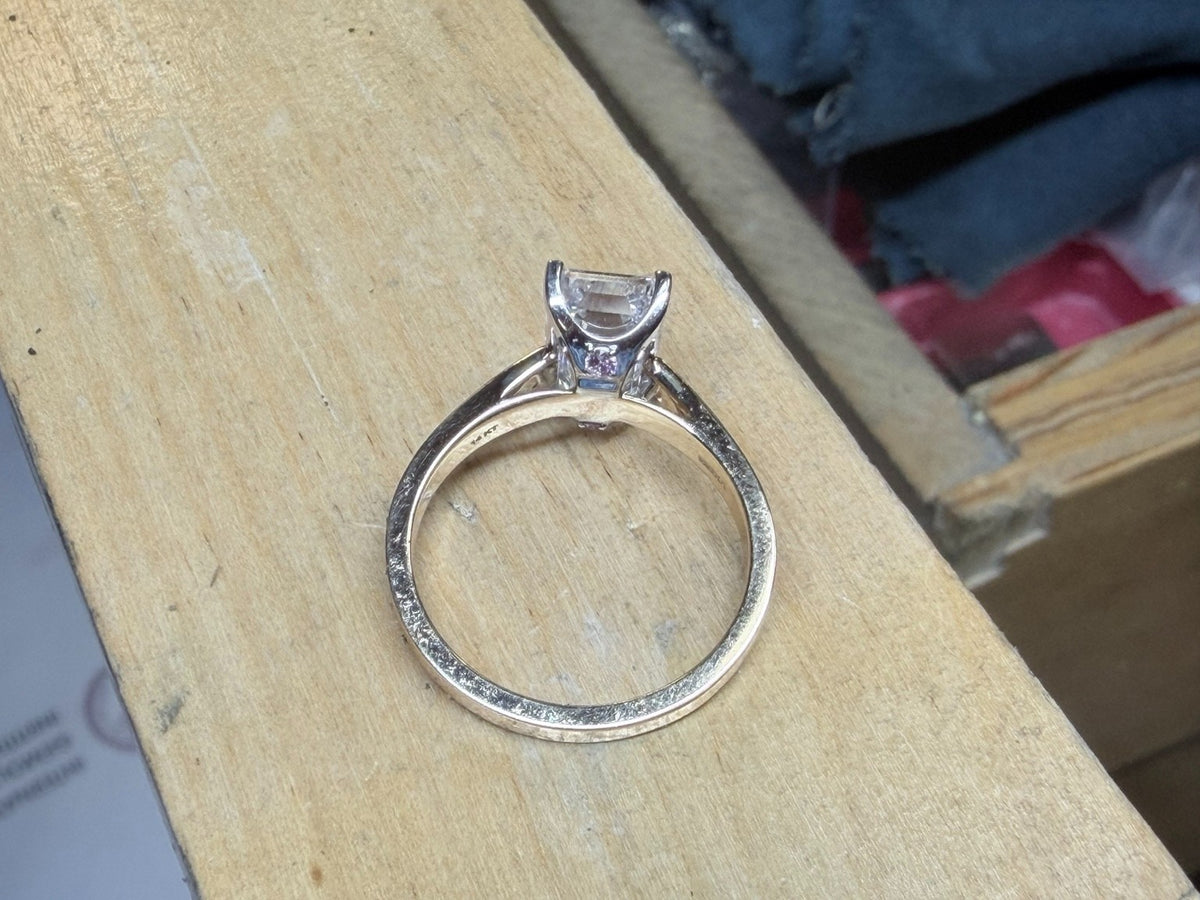 3.01ct Emerald Cut Lab Grown Dia. Ring E VVS2 14K Yellow Gold 0.32CTW Accent 