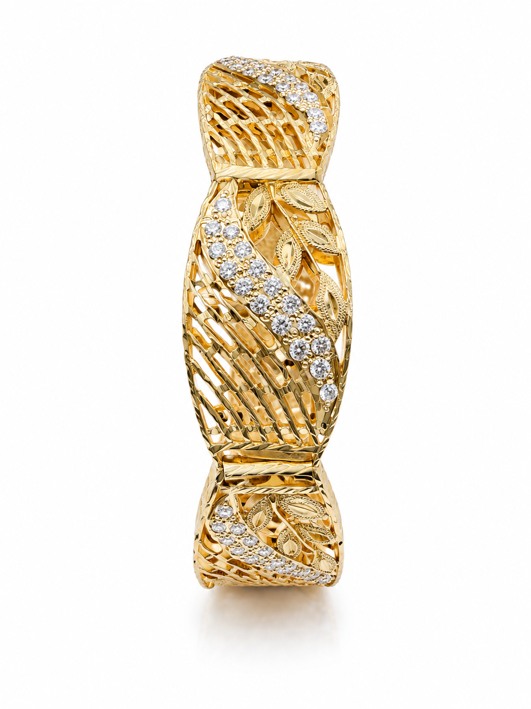 22k Yellow Gold Natural Diamond Bangle Bracelet 1.76 CTW 119 Diamonds