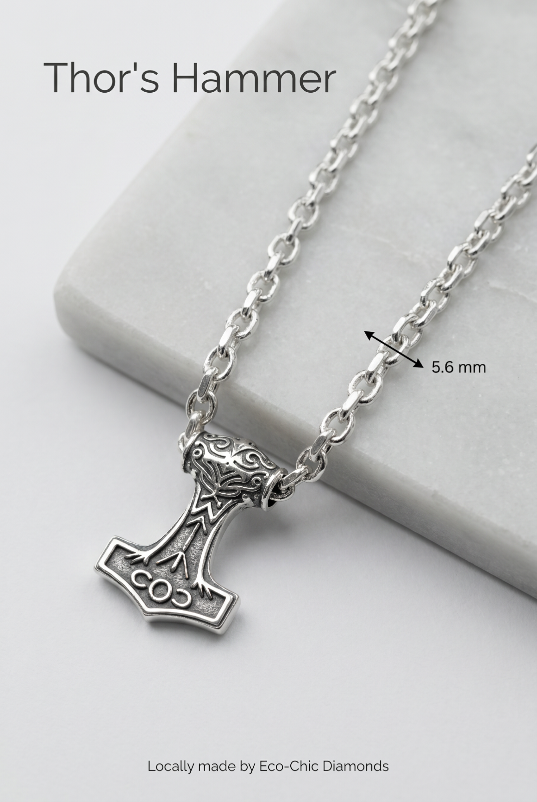 Sterling Silver 5.6 mm, 24in. French Cable Chain with Thors Hammer Pendant