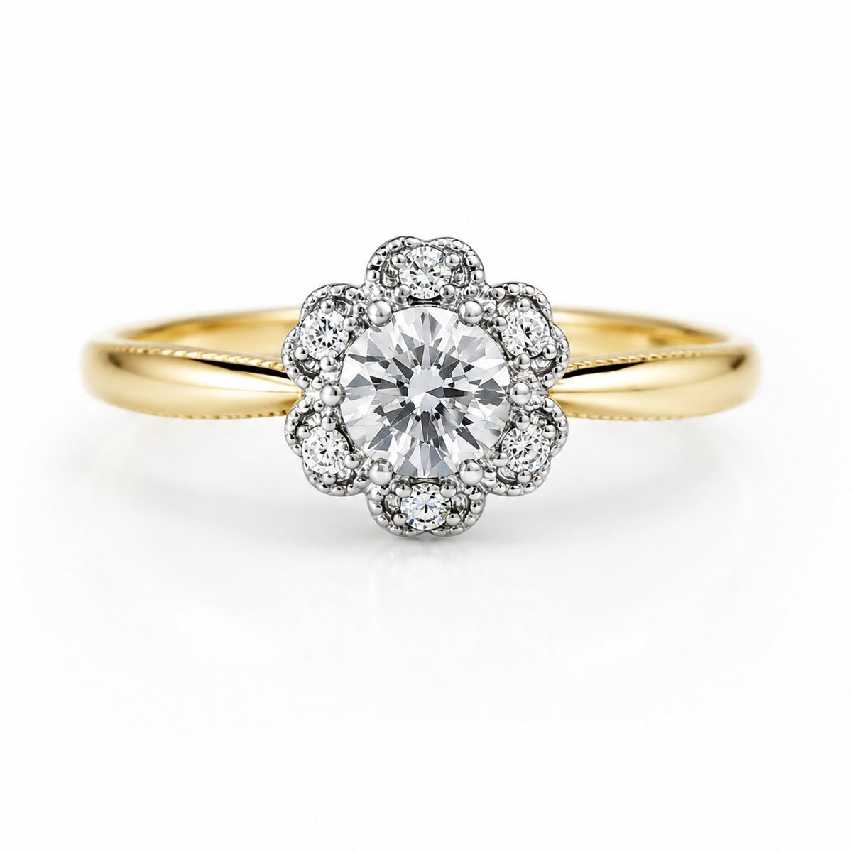 Lab Grown Flower Halo Round Brilliant Diamond Engagement Ring 14k Gold