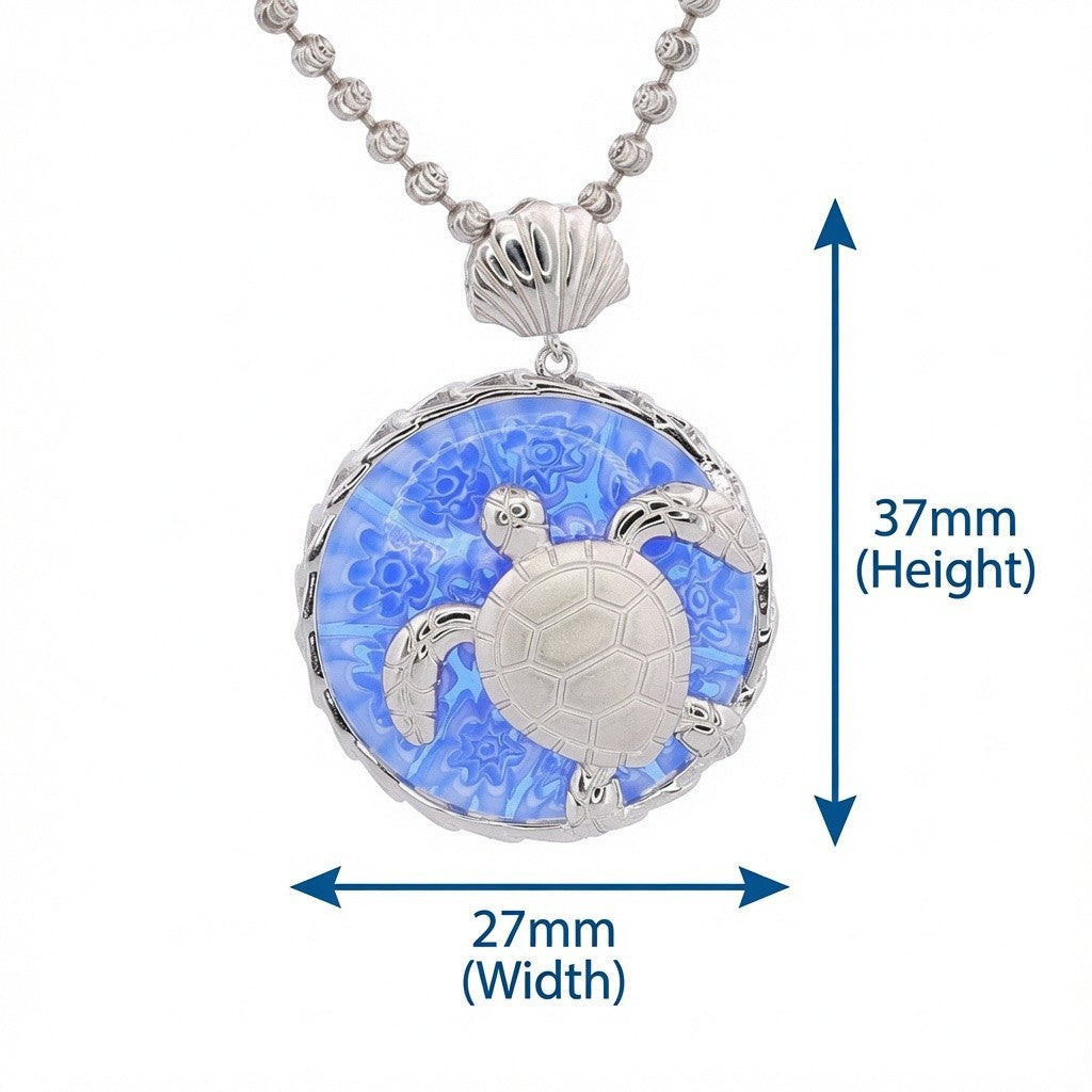 Sterling Silver Murano Blue Glass Turtle Necklace