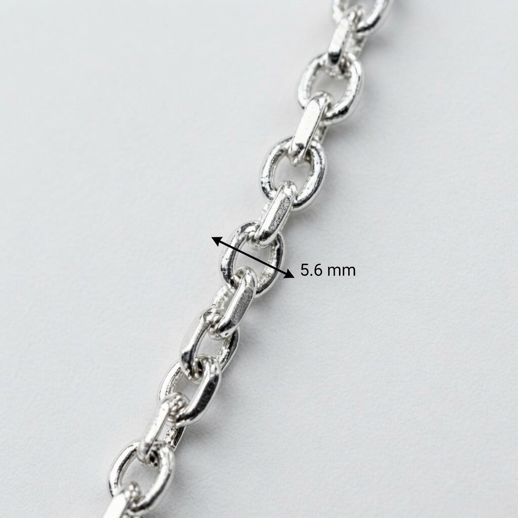 Sterling Silver 5.6 mm, 24in. French Cable Chain with Thors Hammer Pendant
