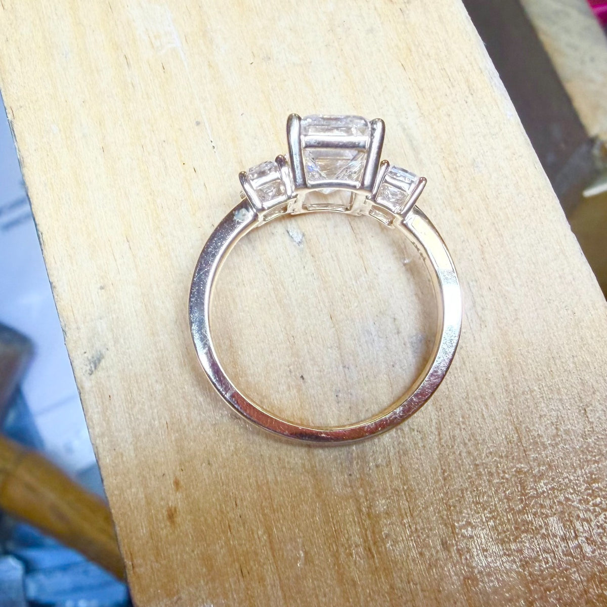 3.50 Carat E VS1 Emerald Cut Lab created Diamond Ring 14K 4.35CTW Three stone