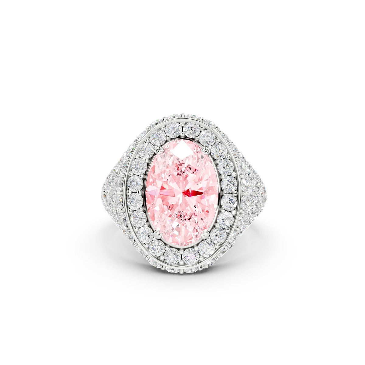 3.01CT Fancy Vivid Pink VS1 Oval Lab Grown Diamond Platinum Ring 5.76CTW IGI