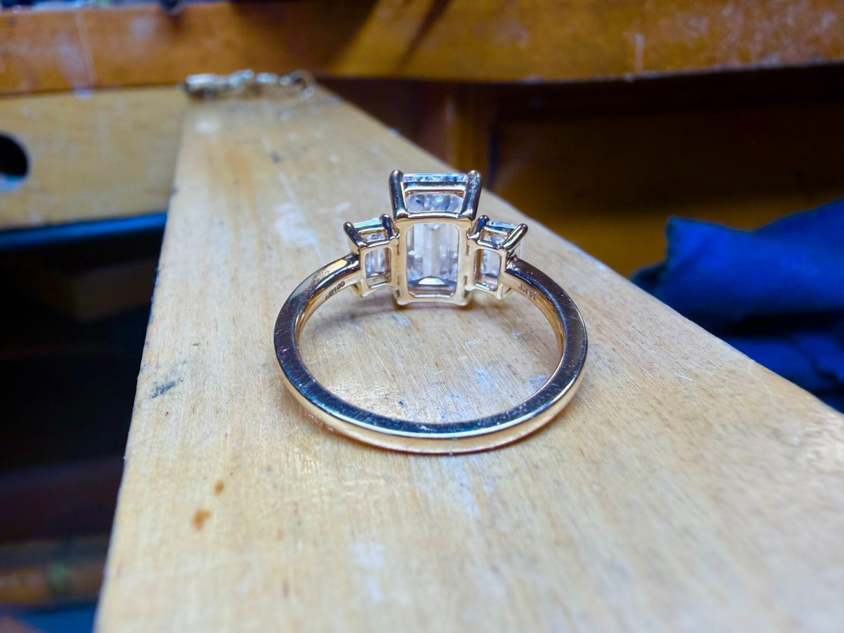3.50 Carat E VS1 Emerald Cut Lab created Diamond Ring 14K 4.35CTW Three stone