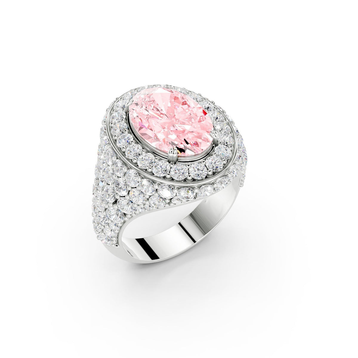 3.01CT Fancy Vivid Pink VS1 Oval Lab Grown Diamond Platinum Ring 5.76CTW IGI