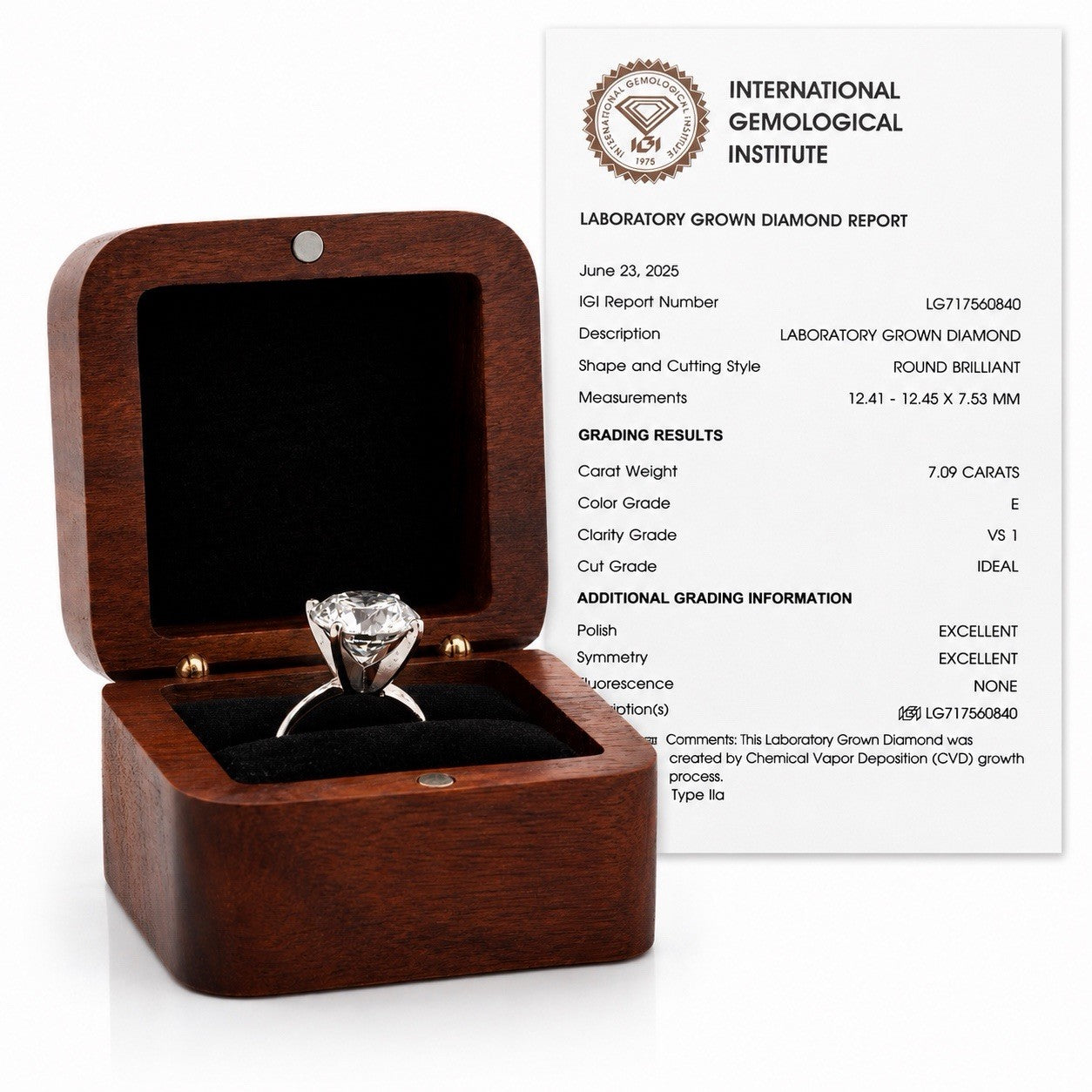 7.09 Ct Lab Grown Diamond Solitaire Ring E VS1 IGI Certified 14K White Gold