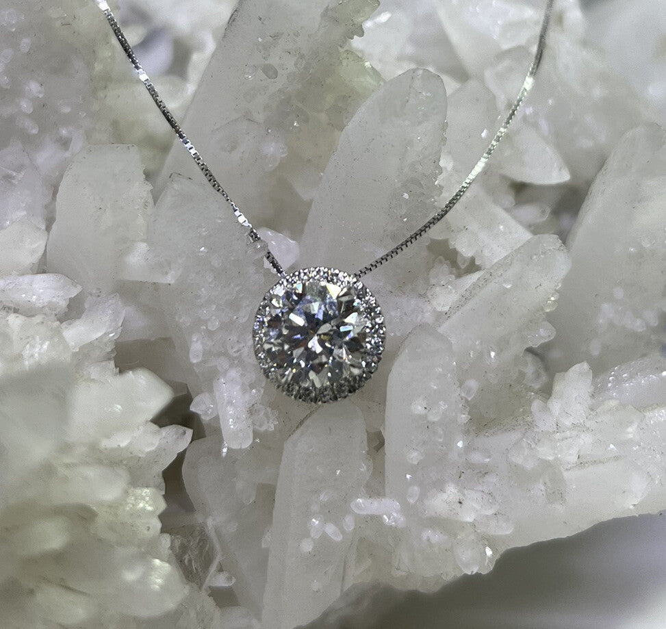 14k White Gold Halo Solitaire Pendant With Chain Lab Grown Diamonds 1.64 Carats