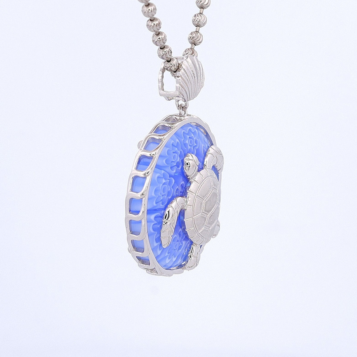 Sterling Silver Murano Blue Glass Turtle Necklace