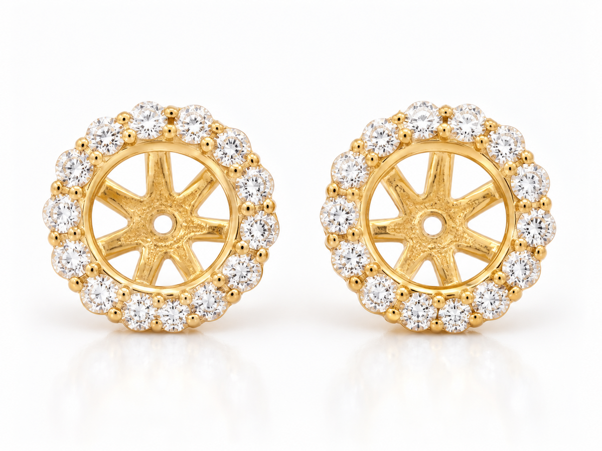 14K Gold Lab Grown Diamond Earring Jackets 0.84 CTW 28 Diamonds Removable Halo