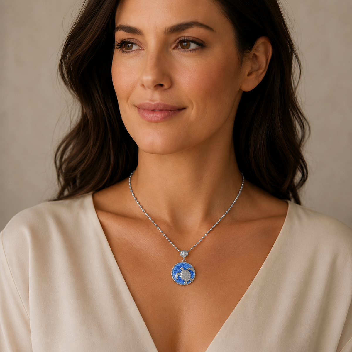 Sterling Silver Murano Blue Glass Turtle Necklace