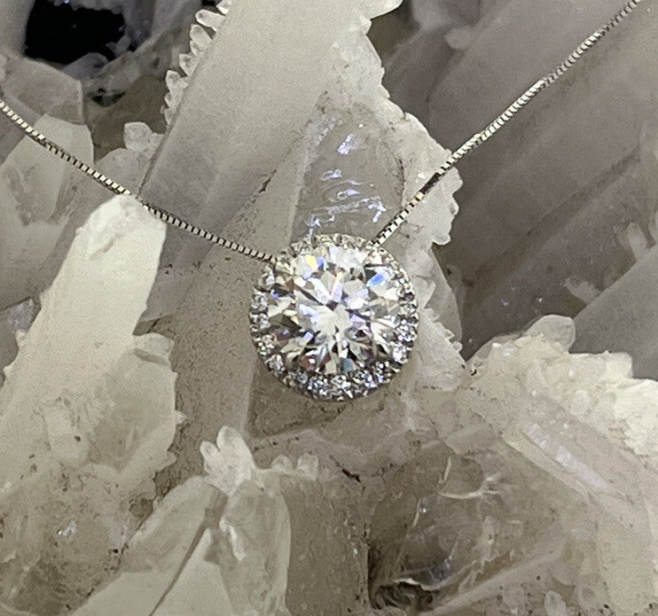 14k White Gold Halo Solitaire Pendant With Chain Lab Grown Diamonds 1.64 Carats
