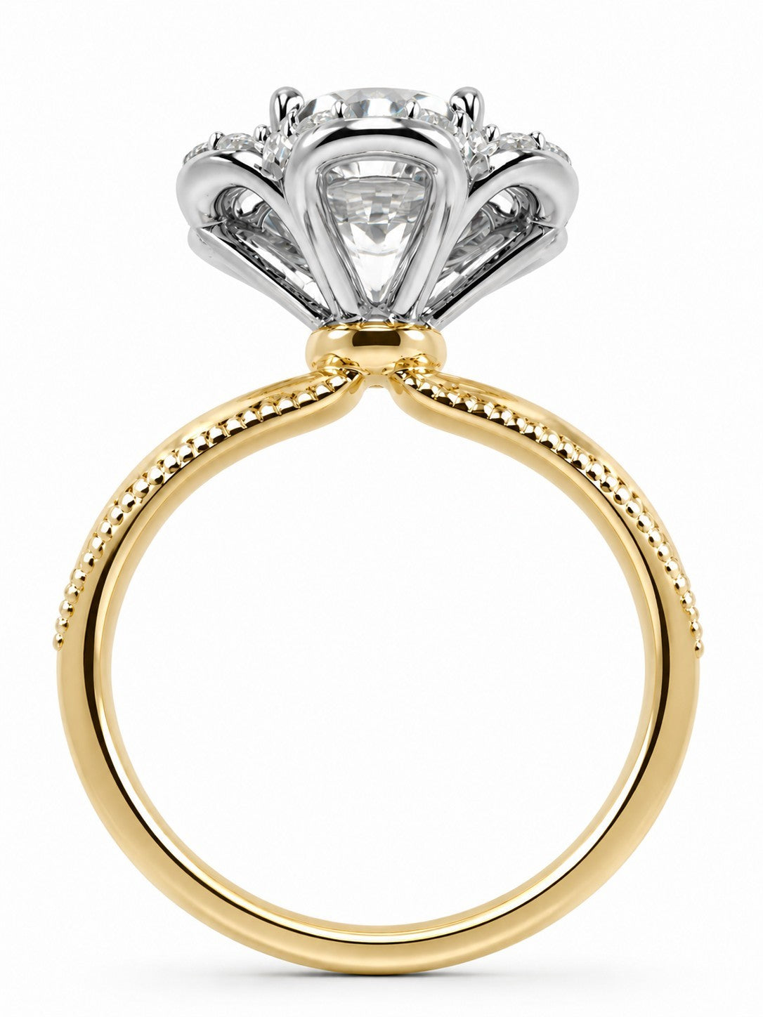 Lab Grown Flower Halo Round Brilliant Diamond Engagement Ring 14k Gold