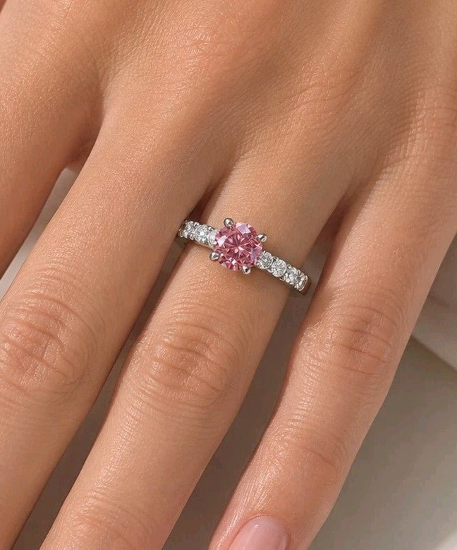 1.93 CT Lab Grown Pink Diamond Halo Ring VVS2 14K White Gold Size 6.5