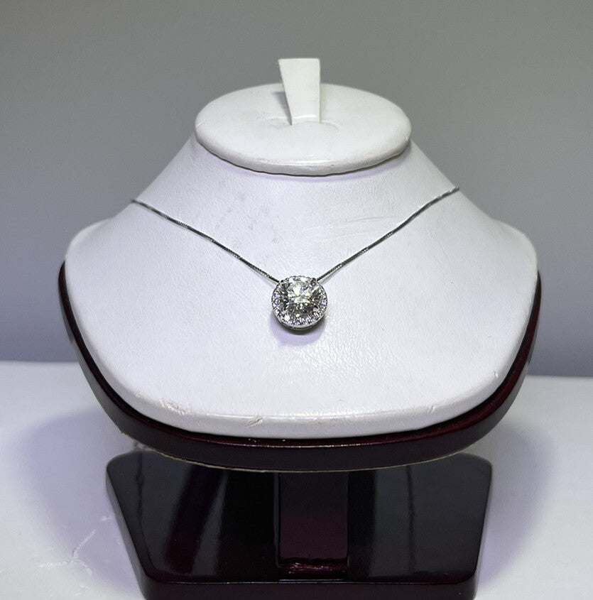 14k White Gold Halo Solitaire Pendant With Chain Lab Grown Diamonds 1.64 Carats