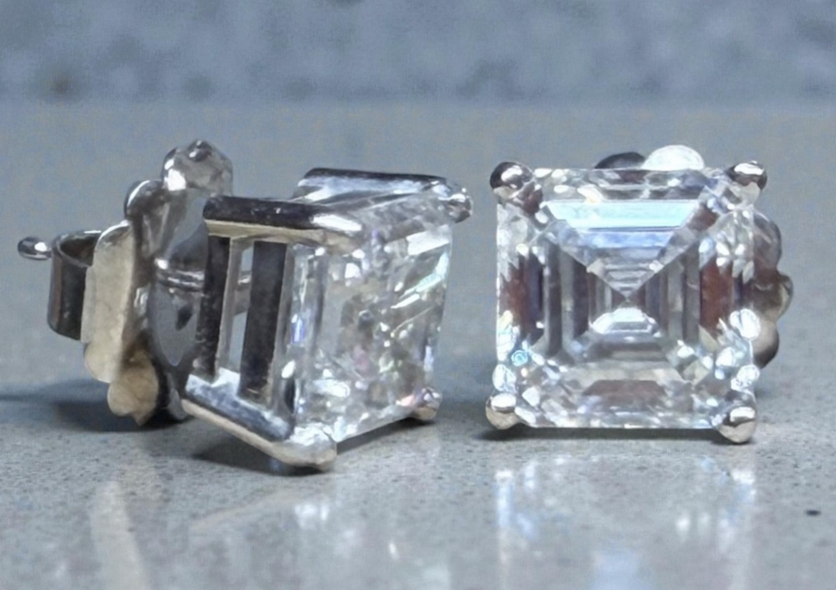 6.11 CTW Asscher Square Emerald Cut Lab Grown Diamond Stud Earrings in 14K White