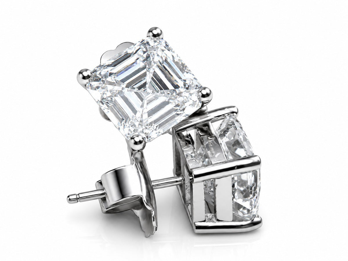 6.11 CTW Asscher Square Emerald Cut Lab Grown Diamond Stud Earrings in 14K White