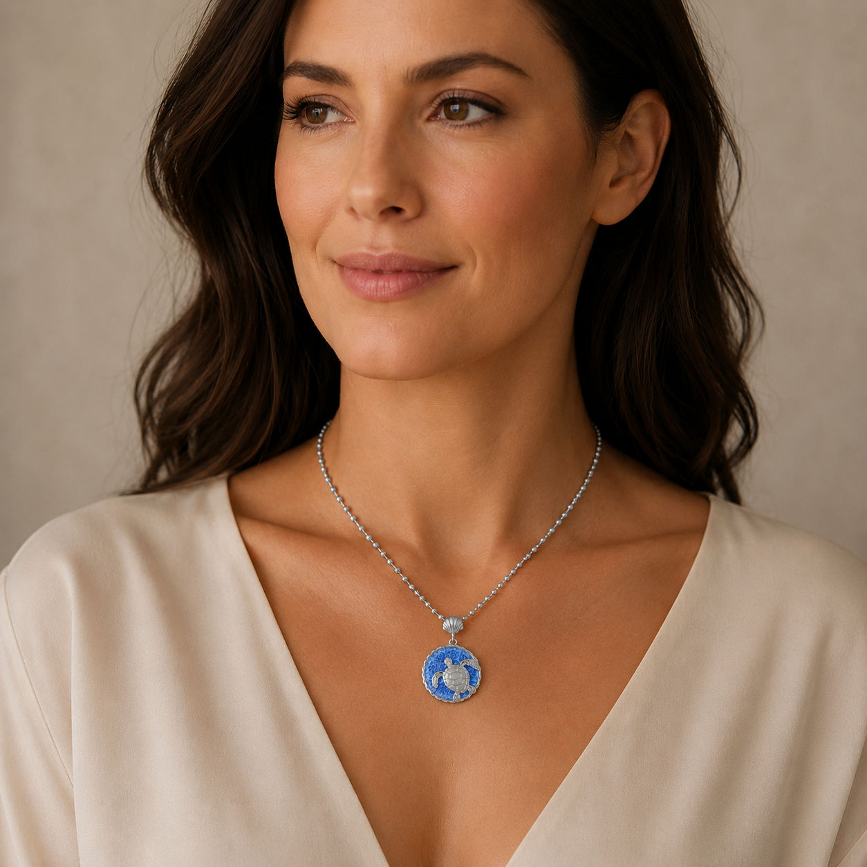 Sterling Silver Murano Blue Glass Turtle Necklace