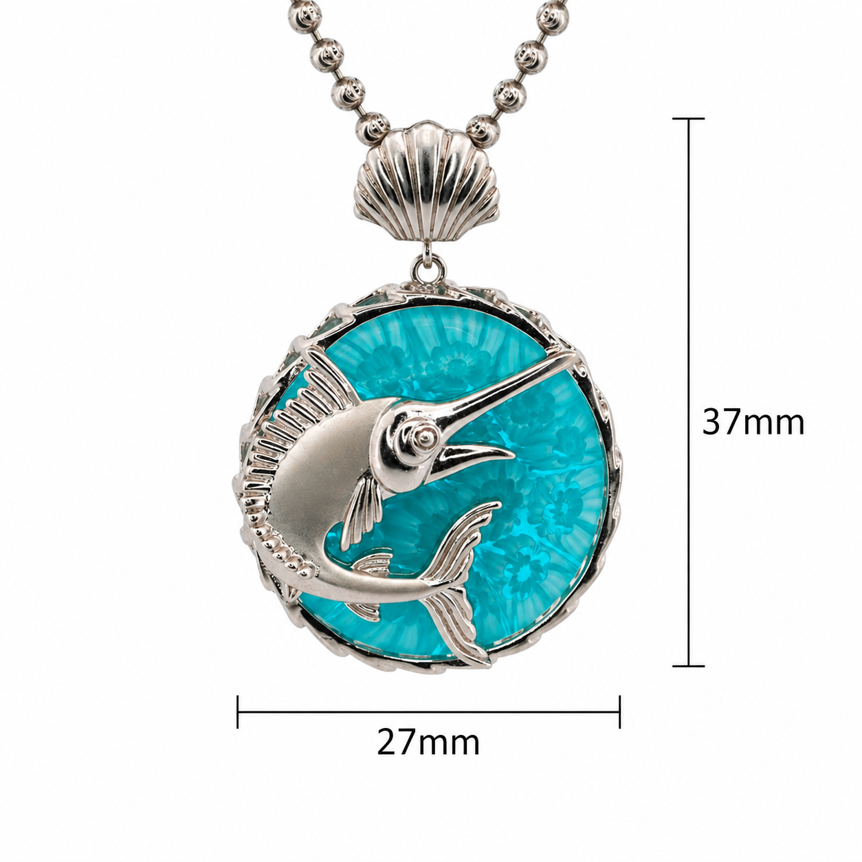 Sterling Silver Marano Glass Swordfish Necklace