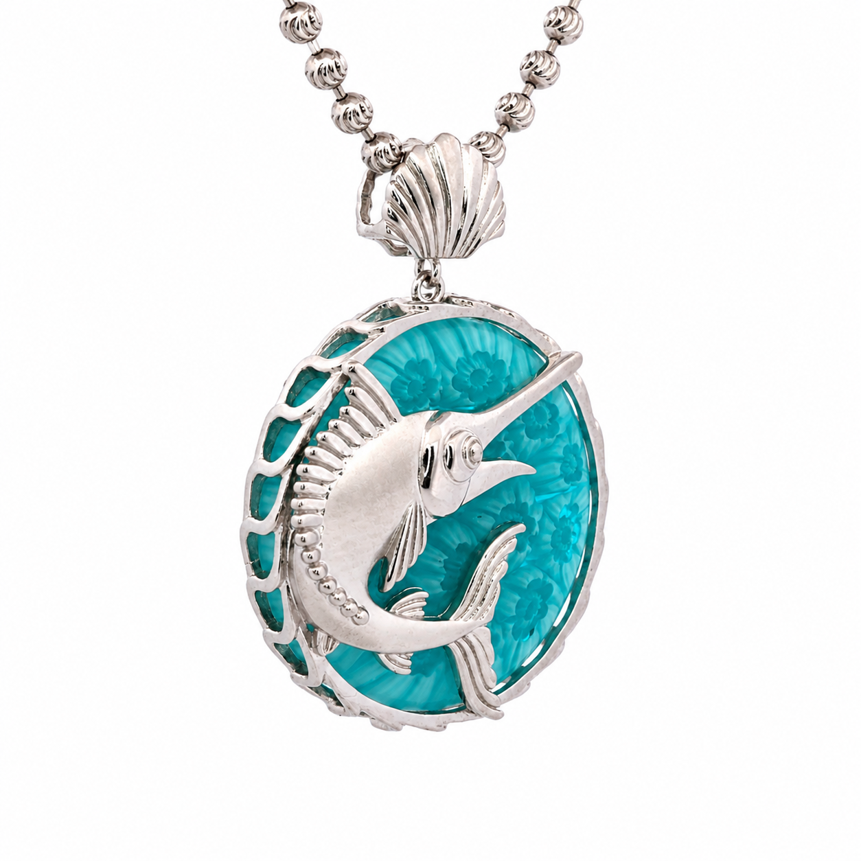 Sterling Silver Marano Glass Swordfish Necklace