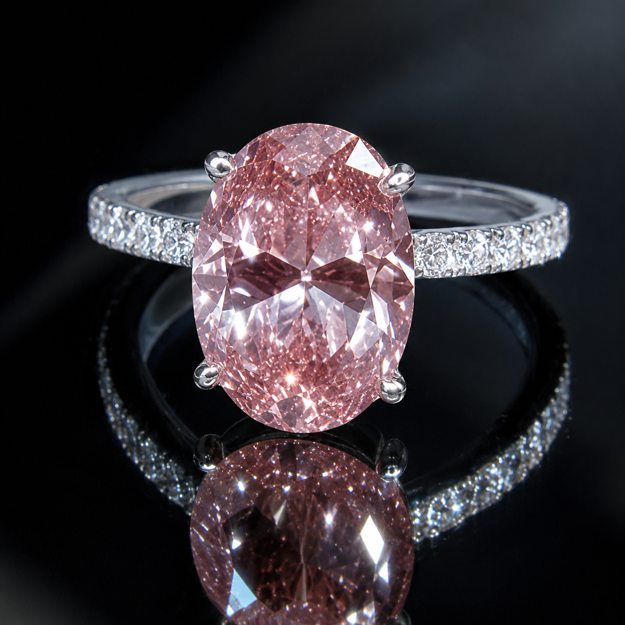 4.49 Carat Fancy Vivid Pink Oval Lab- Created Diamond Ring – IGI Certified