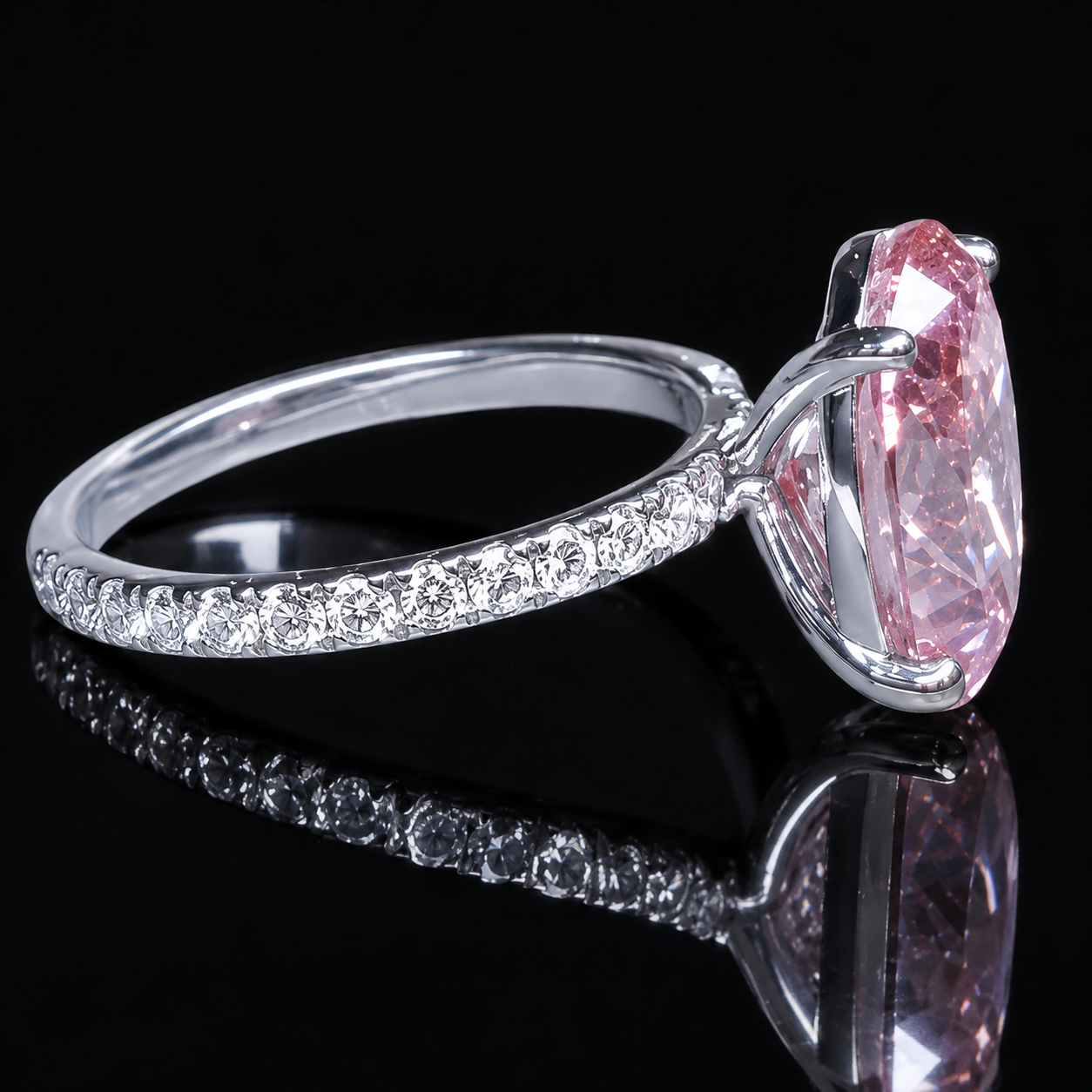 4.49 Carat Fancy Vivid Pink Oval Lab- Created Diamond Ring – IGI Certified