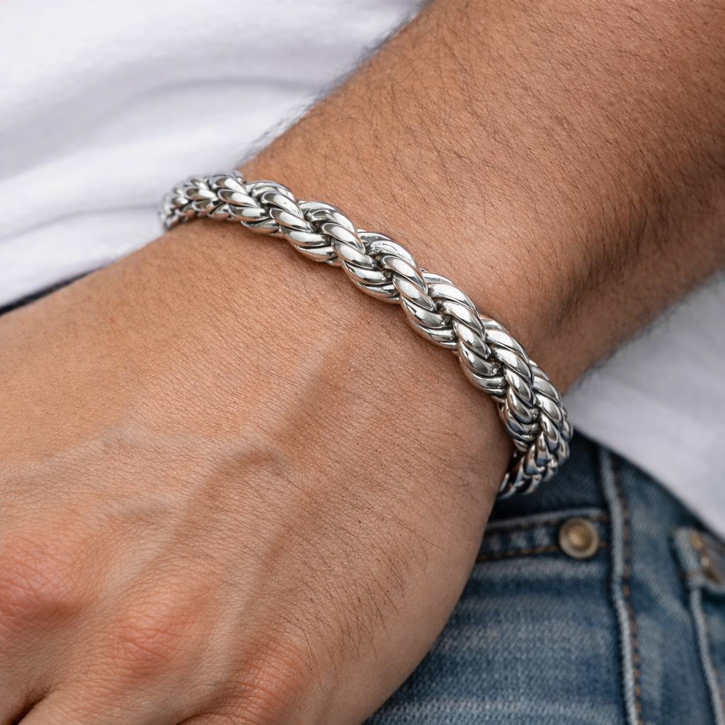 Solid Sterling Silver 7mm, 8" rope bracelet