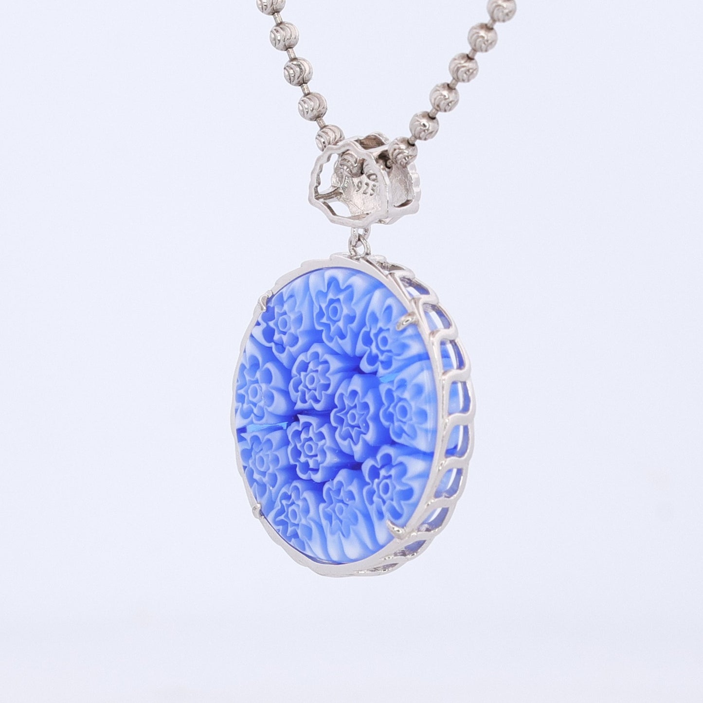 Sterling Silver Murano Blue Glass Turtle Necklace