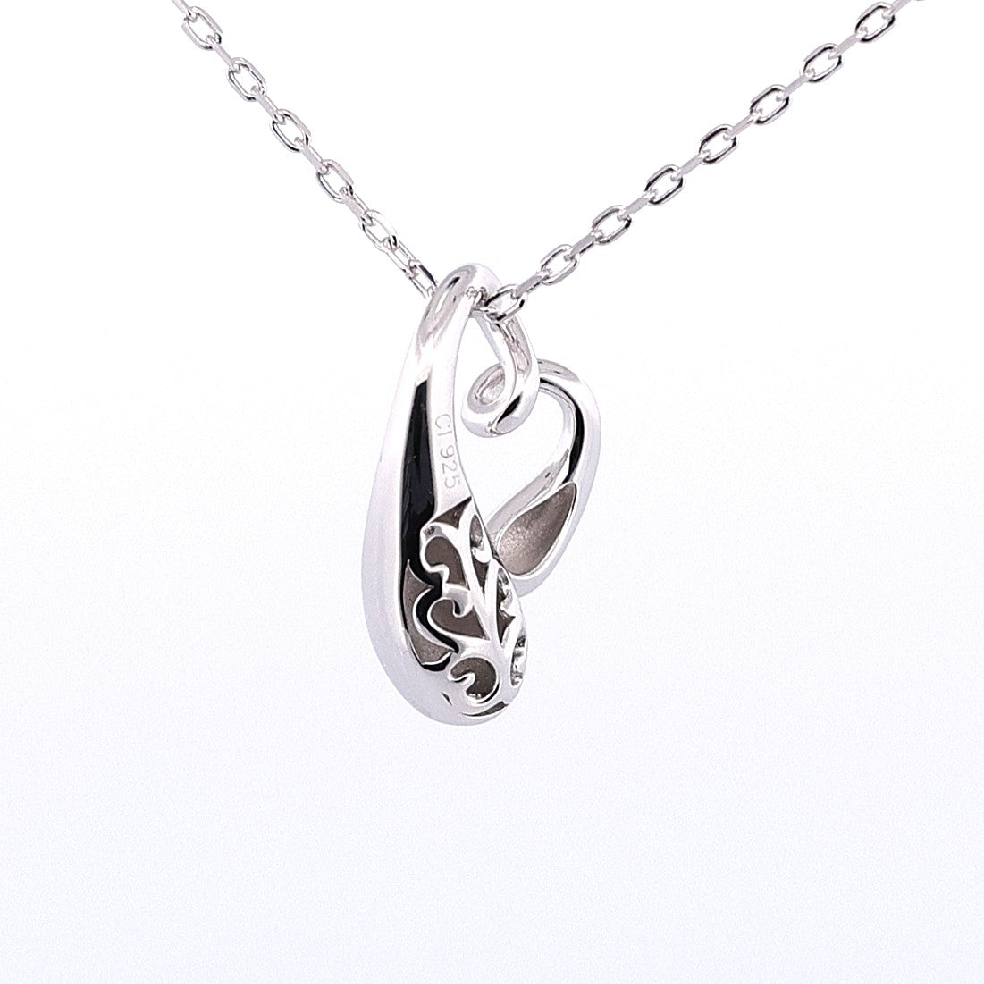 Sterling Silver Sideways Puffed Heart Necklace