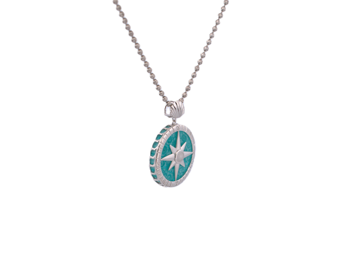 Sterling Sliver Aqua Murano Glass Compass necklace
