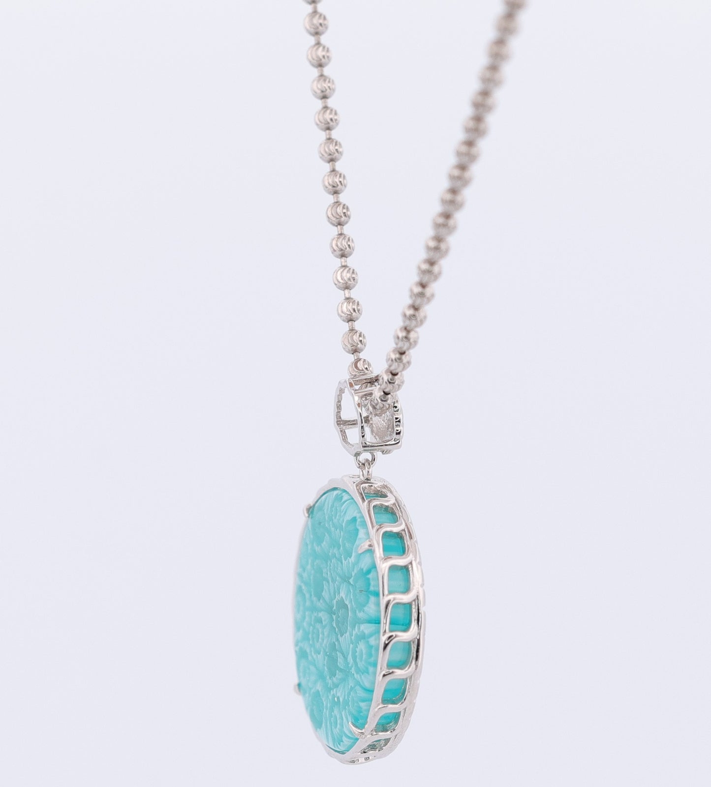 Sterling Sliver Aqua Murano Glass Compass necklace
