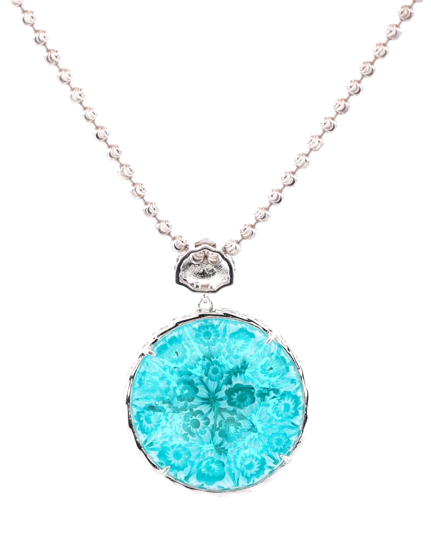 Sterling Sliver Aqua Murano Glass Compass necklace