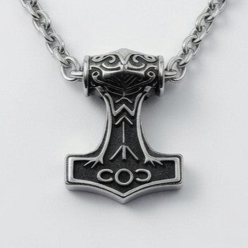 Sterling Silver 5.6 mm, 24in. French Cable chain with Thors Hammer pendant