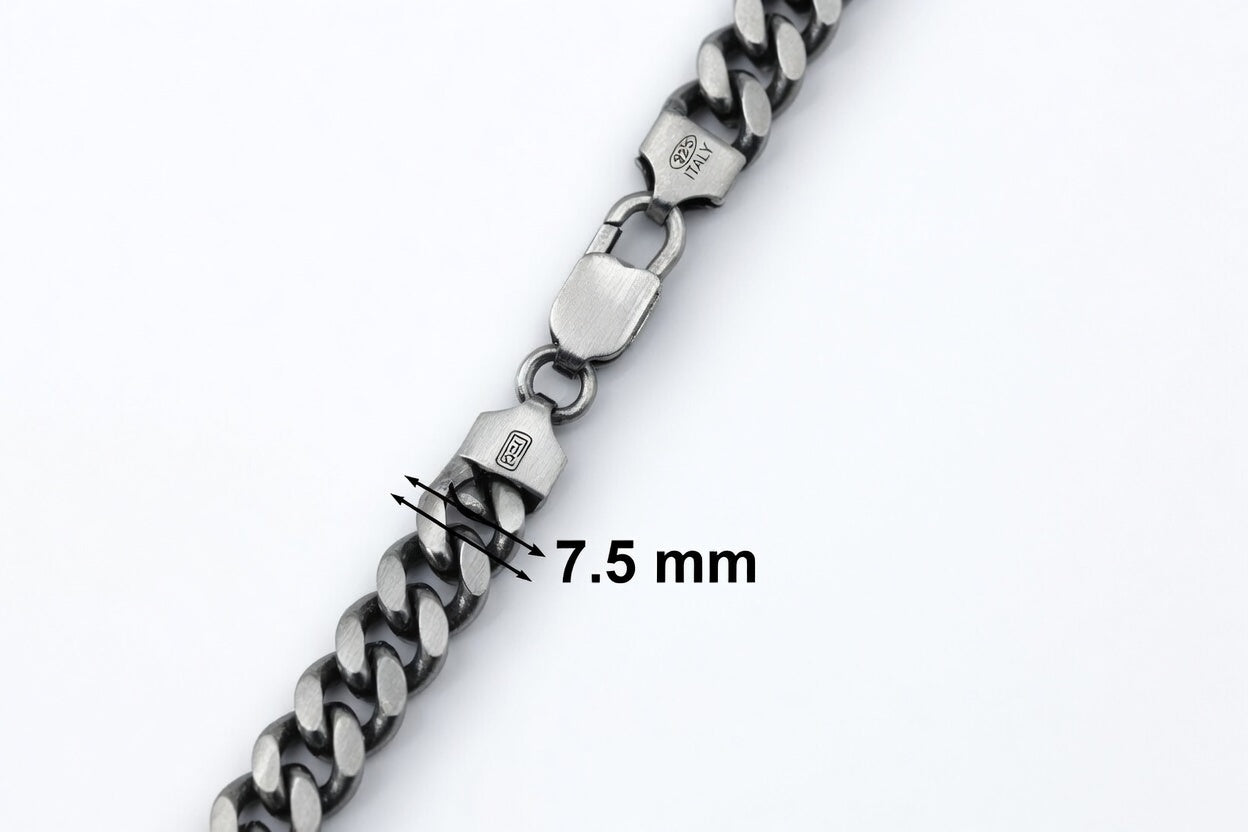 Oxidized Sterling Silver 24in., 7.5 mm Cuban Chain
