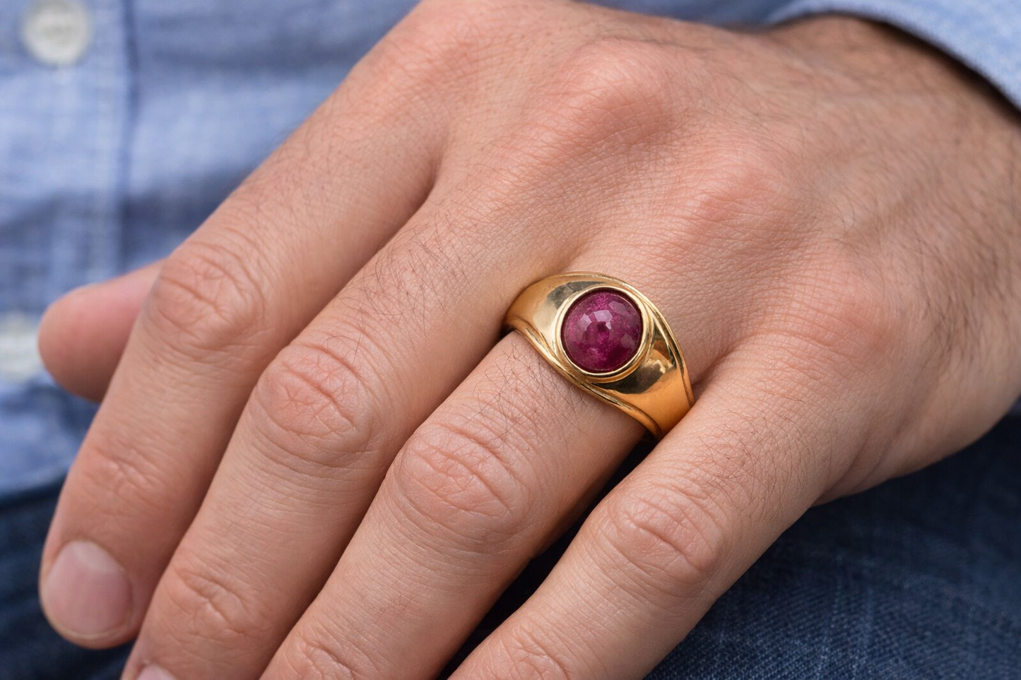 Natural Cabochon Ruby 3.20 from Franklin North Carolina set in 14ky 10grams made all in USA
