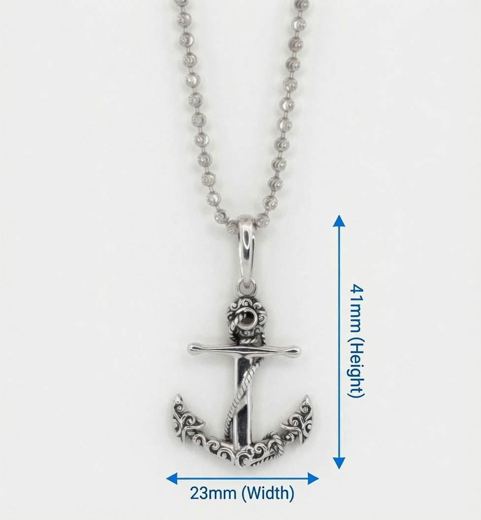 Sterling Silver Detailed Oxidized Anchor Pendant
