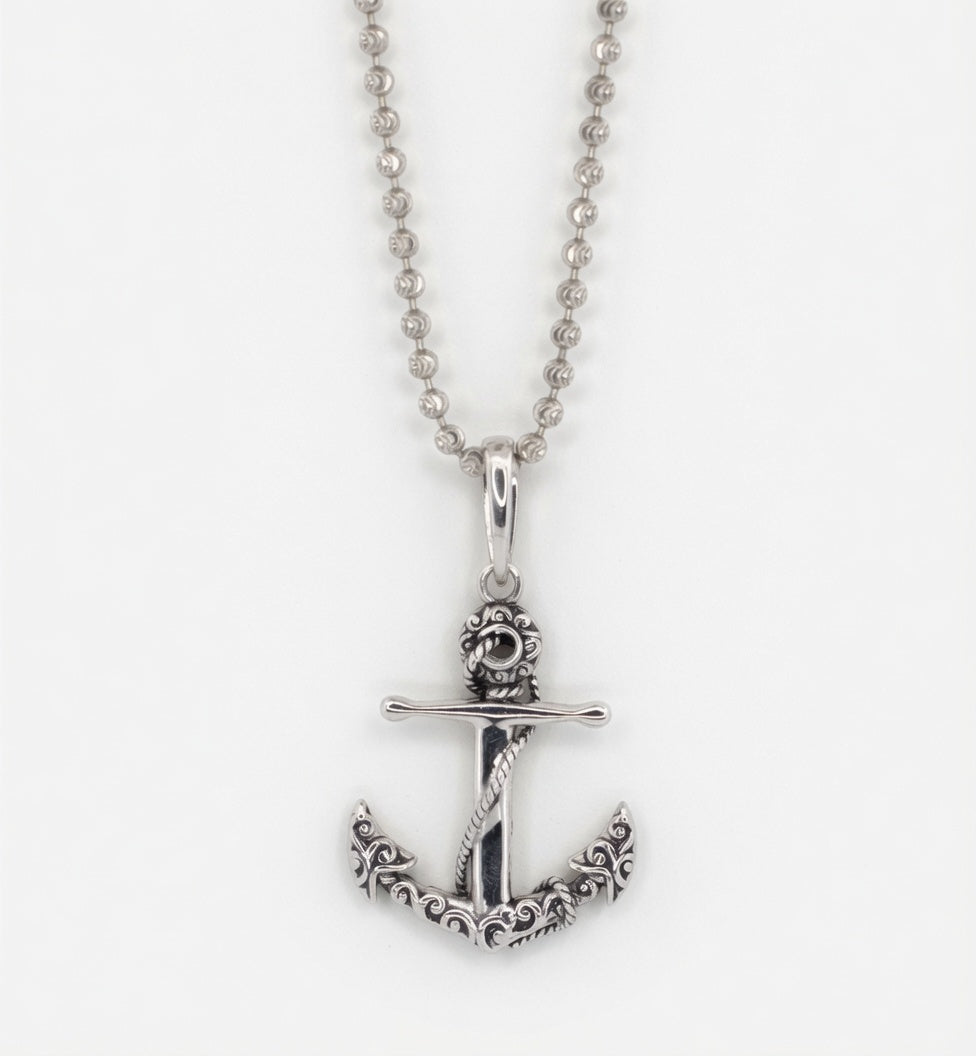 Sterling Silver Detailed Oxidized Anchor Pendant