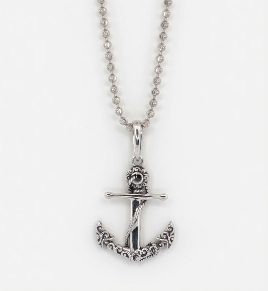 Sterling Silver Detailed Oxidized Anchor Pendant