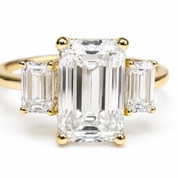 3.50 Carat E VS1 Emerald Cut Lab created Diamond Ring 14K 4.35CTW Three stone