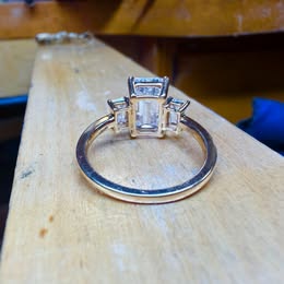 3.50 Carat E VS1 Emerald Cut Lab created Diamond Ring 14K 4.35CTW Three stone